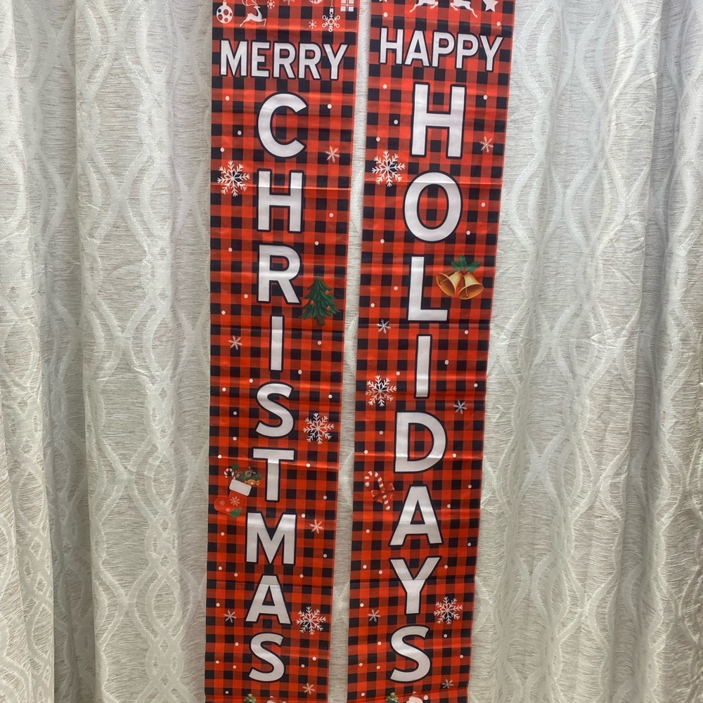 Joyful Red Plaid Holiday Banners